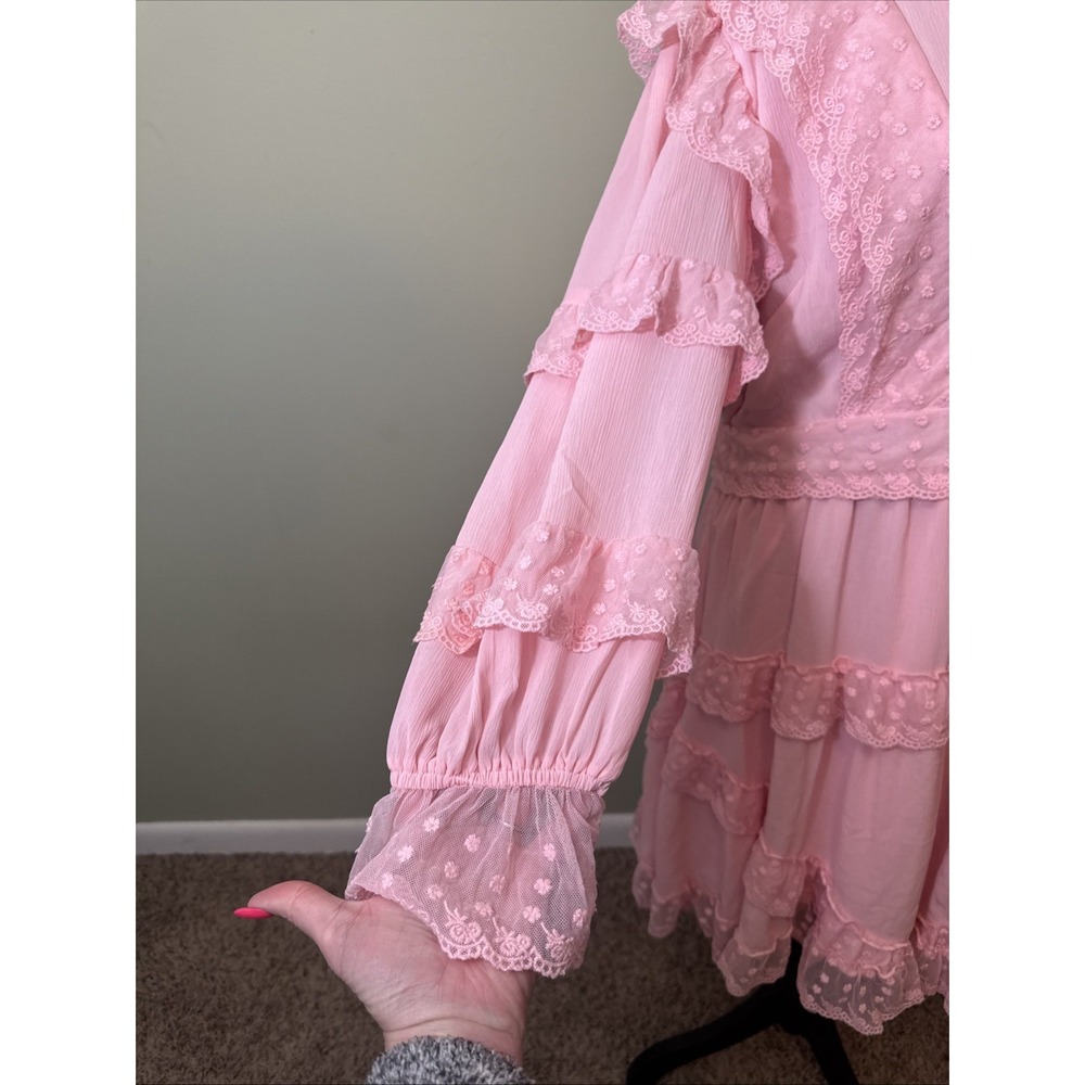 L'ATISTE Women's Pink Smocked Lace Trim V-Neck Corset Back Mini Dress Size XL - Picture 2 of 5